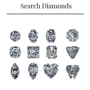 Image of variety of loose diamond and text reading "Search Diamonds"