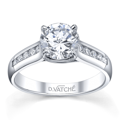 product image of round accented diamond engagement ring in white metal from Vatche
