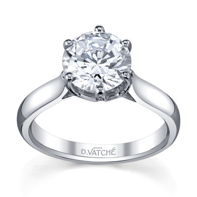 product image of round solitaire diamond engagement ring in white metal from Vatche