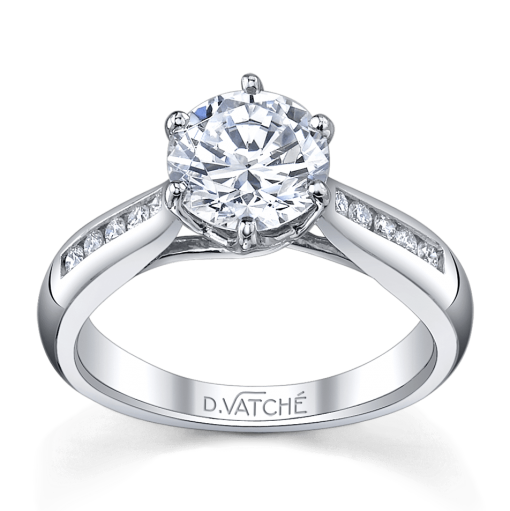 product image of round accented diamond engagement ring in white metal from Vatche
