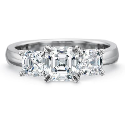 product image of asscher three-stone diamond engagement ring by Precision Set