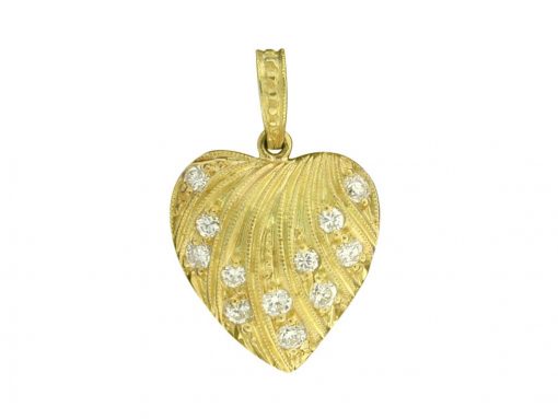 product image of yellow gold heart locket with diamonds