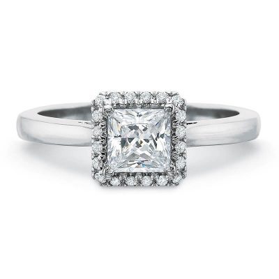product image of princess cut diamond engagement ring with diamond halo