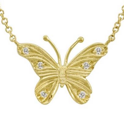product image of yellow gold butterfly pendant with diamonds