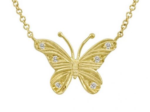 product image of yellow gold butterfly pendant with diamonds