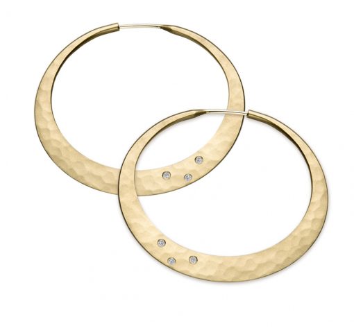 product image of yellow gold hammered eclipse earrings with diamonds from Toby Pomeroy