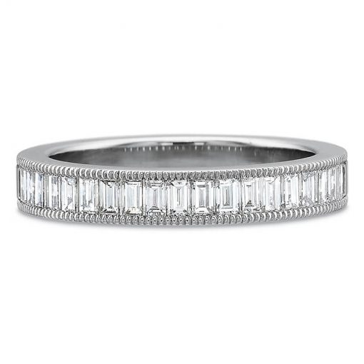 product image of emerald cut diamond wedding band with milgraine by Precision Set
