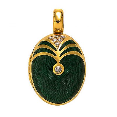 product image of green enamel and diamond locket by Victor Mayer