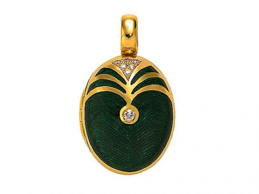 product image of green enamel and diamond locket by Victor Mayer