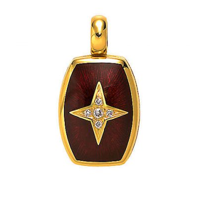 product image of red enamel locket with diamond star by Victor Mayer