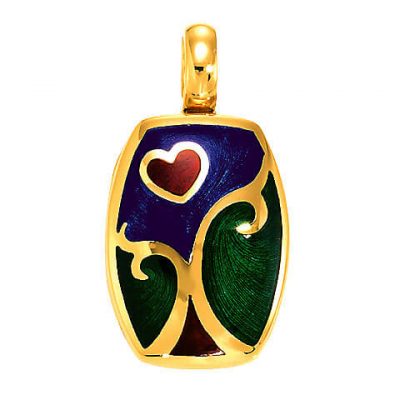 product image of green and blue enamel locket with red heart by Victor Mayer
