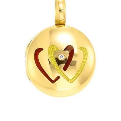 product image of yellow gold round locket with enamel hearts by Victor Mayer