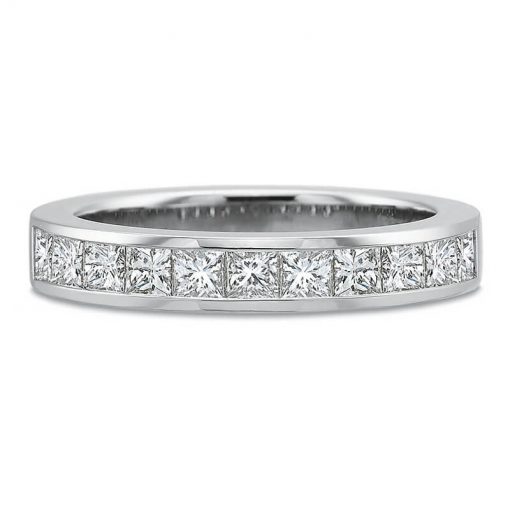product image of white gold channel set princess cut diamond wedding band by Precision Set