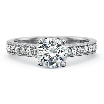 Product image of white gold channel-set engagement ring with milgrain by Precision Set