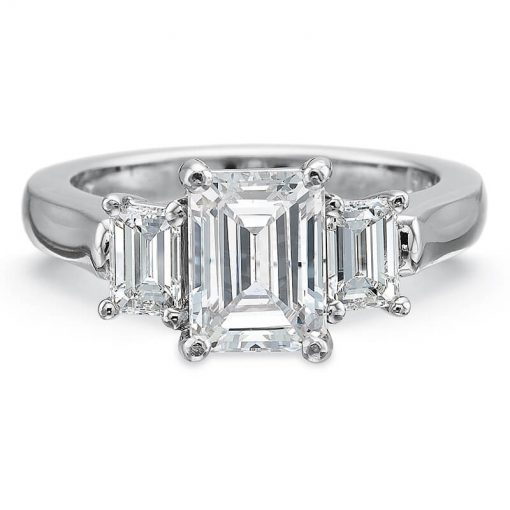 Product image of white gold 3-stone emerald cut diamond engagement ring by Precision Set