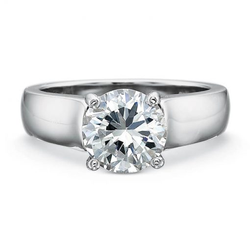Product image of wide band white gold solitaire round diamond engagement ring by Precision Set