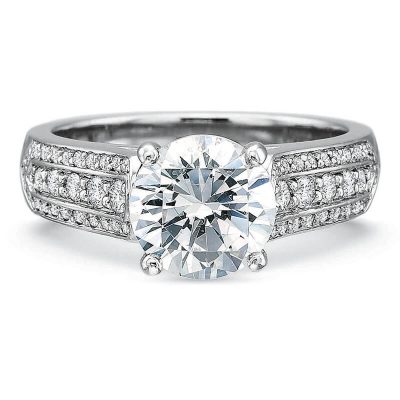 Product image of white gold wide accented band engagement ring by Precision Set