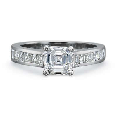 Product image of white gold channel set asscher cut diamond engagement ring by Precision Set