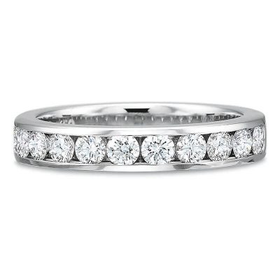 Product image of white gold channel-set round diamond eternity band by Precision Set