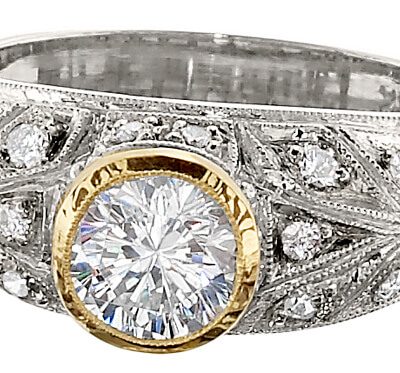 product image of bezel set diamond ring in two-tone metal