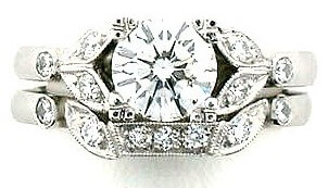 product image of floral ring with round diamond