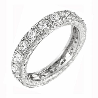 product image of diamond eternity band with engraving from Renaissance Platinum