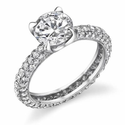 product image of engagement ring with diamond encrusted shank from Renaissance Platinum
