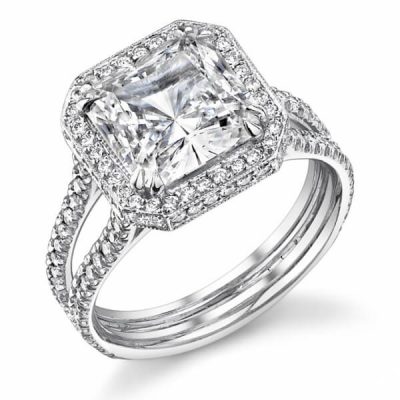 product image of Split Shank Asscher Cut Diamond Halo Engagement Ring from Renaissance Platinum
