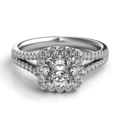 product image of split shank cushion halo diamond engagement ring from Sasha Primak