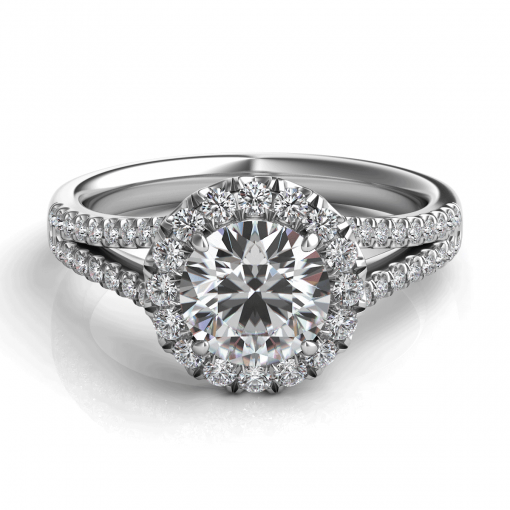 product image of split shank diamond halo engagement ring from Sasha Primak