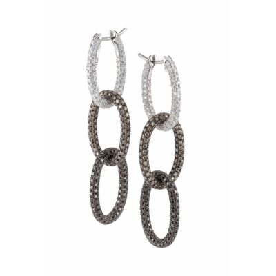 image of Eternity Triple Oval Hoop Earrings with black, white and brown diamonds