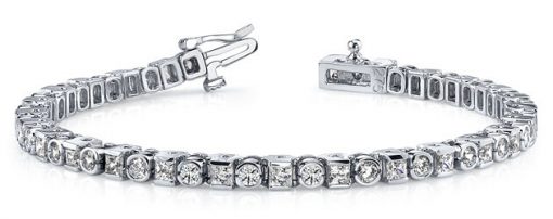 product image of alternating round and princess cut bezel-set diamond tennis bracelet