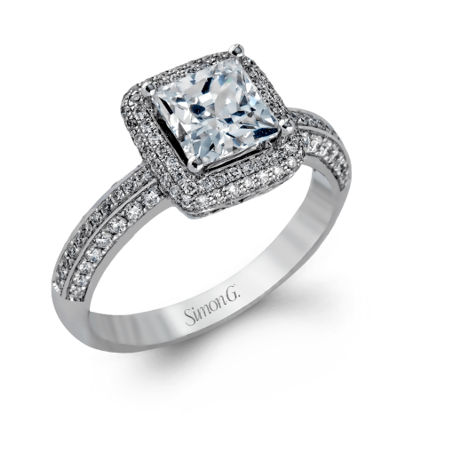 product image of princess cut diamond engagement ring with halo by Simon G.