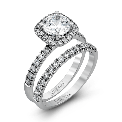 product image of diamond wedding set with halo by Simon G.