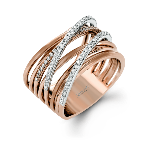 product image of rose gold crossing diamond band from Simon G.