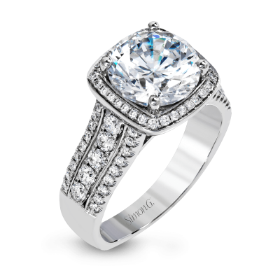 product image of diamond accented engagement ring with halo from Simon G.