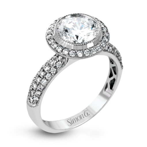 product image of round halo diamond engagement ring from Simon G.