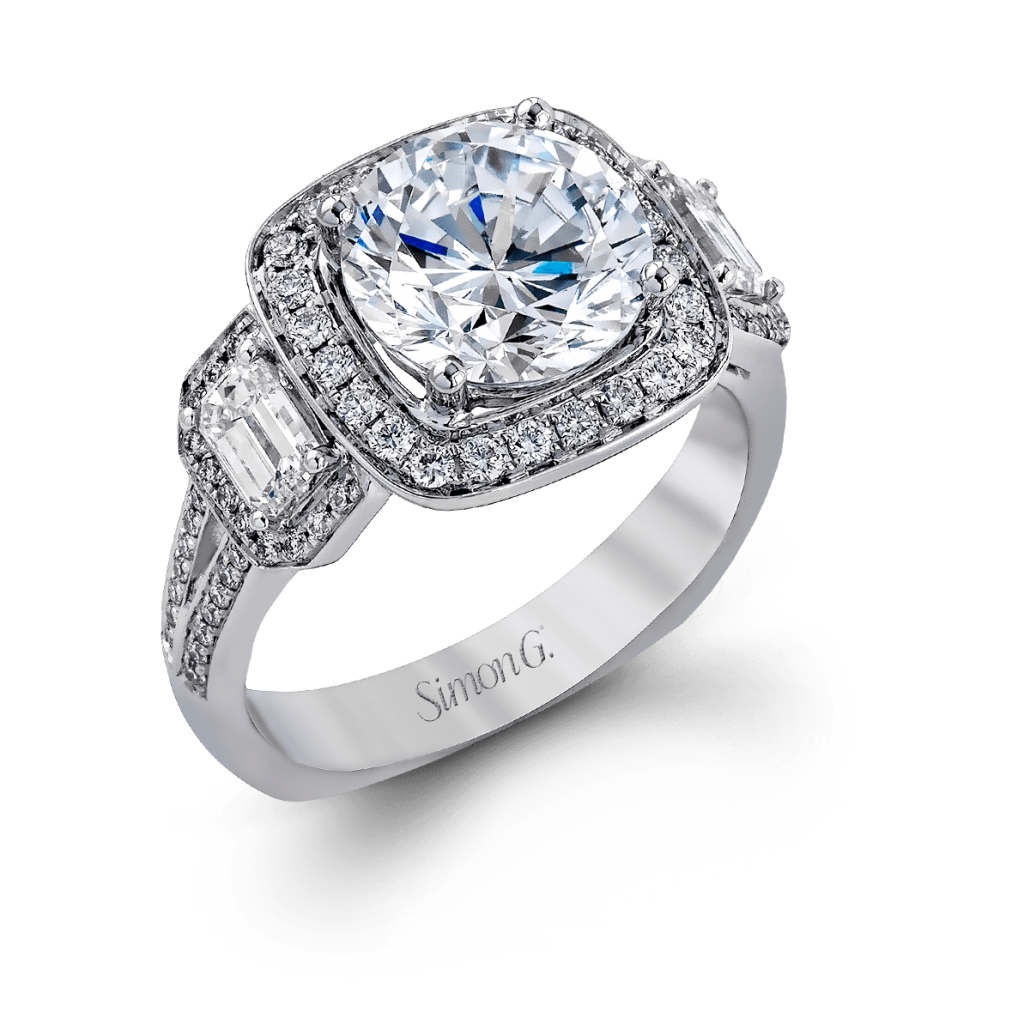 Simon G Passion Collection 3-Stone Diamond Halo Engagement Ring | TR396 ...