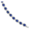 close up shot of Spark Creations blue sapphire and diamond halo line bracelet