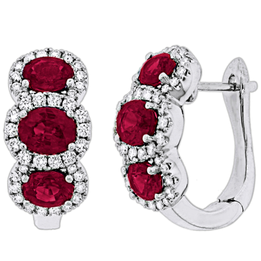 product image of Spark Creations ruby and diamond halo three stone hoop huggie earrings