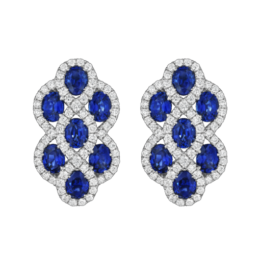 image of Spark Creations blue Sapphire & Diamond honey comb style Earrings
