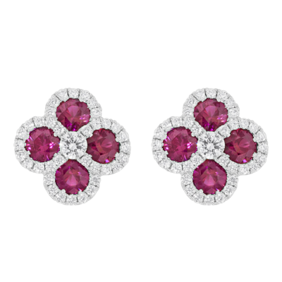 image of Spark Creations ruby and diamond floral style stud earrings