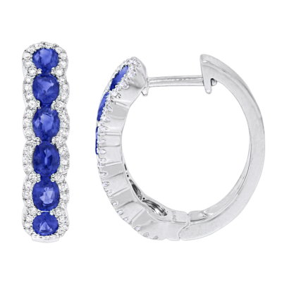 image of Spark Creations blue Sapphire & Diamond hoops with scalloped edges