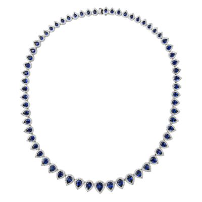 product image of Spark Creations pear shape blue sapphire with diamond halo graduating necklace