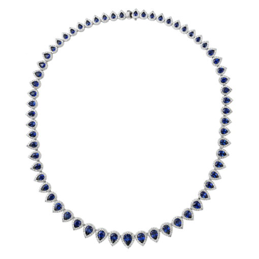 product image of Spark Creations pear shape blue sapphire with diamond halo graduating necklace