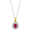 product image of Spark Creations ruby and double diamond halo pendant with yellow gold bail