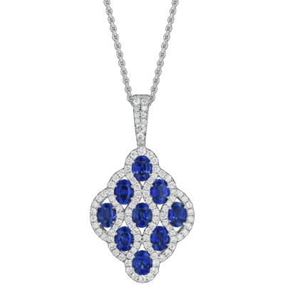 product image of Spark Creations blue sapphire and diamond honeycomb pendant with diamond bail