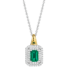 product image of Spark Creations emerald cut emerald pendant with double diamond halo and yellow gold bail