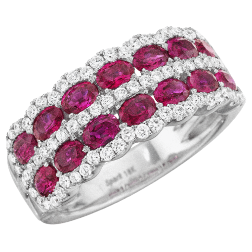 angled product image of Spark Creations multi row ruby and diamond fashion ring