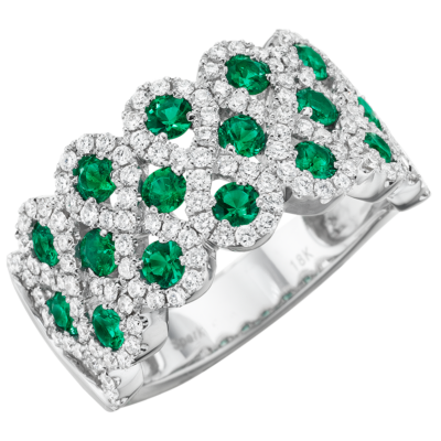 angled product image of Spark Creations emerald and diamond honeycomb fashion ring